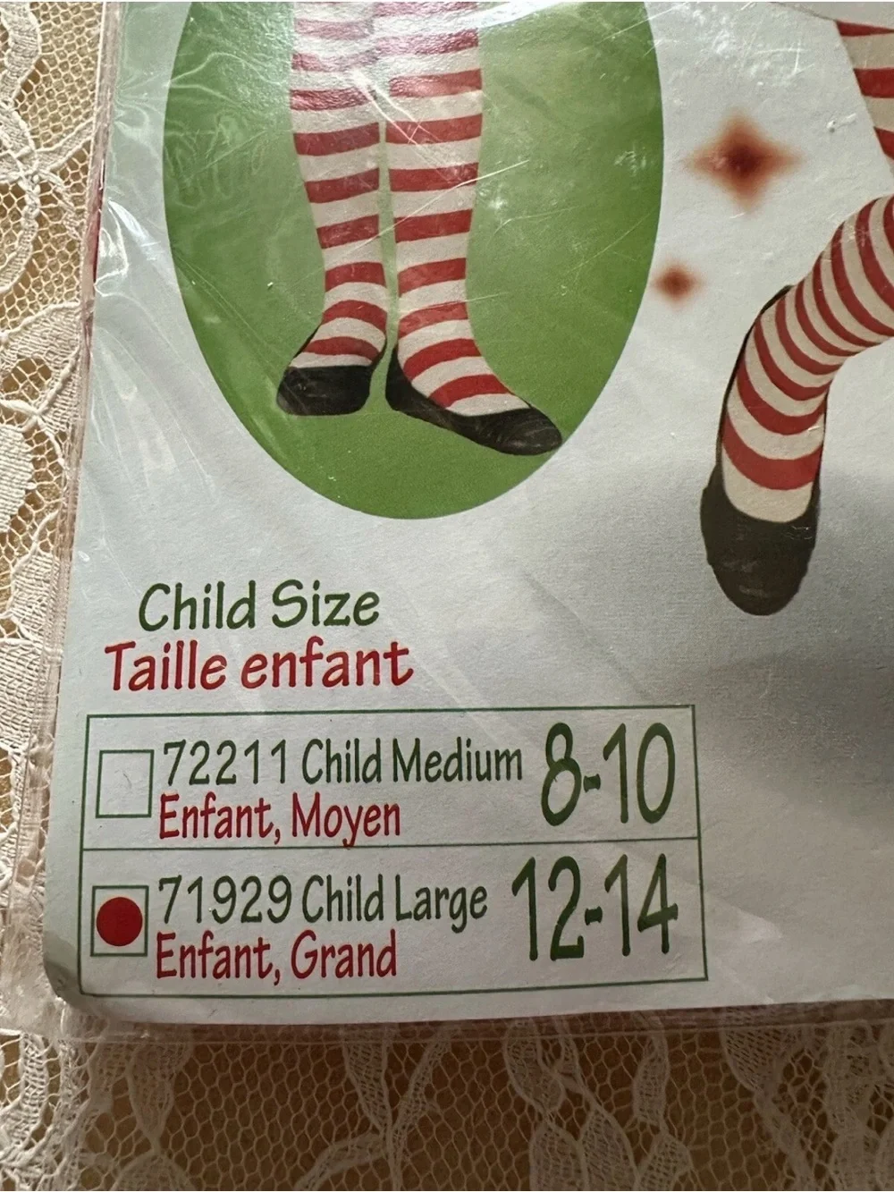 RED AND WHITE STRIPED TIGHTS CHILD LARGE COSTUME ACCESSORY